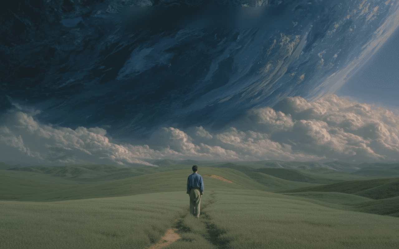 Dawn over distant mountains